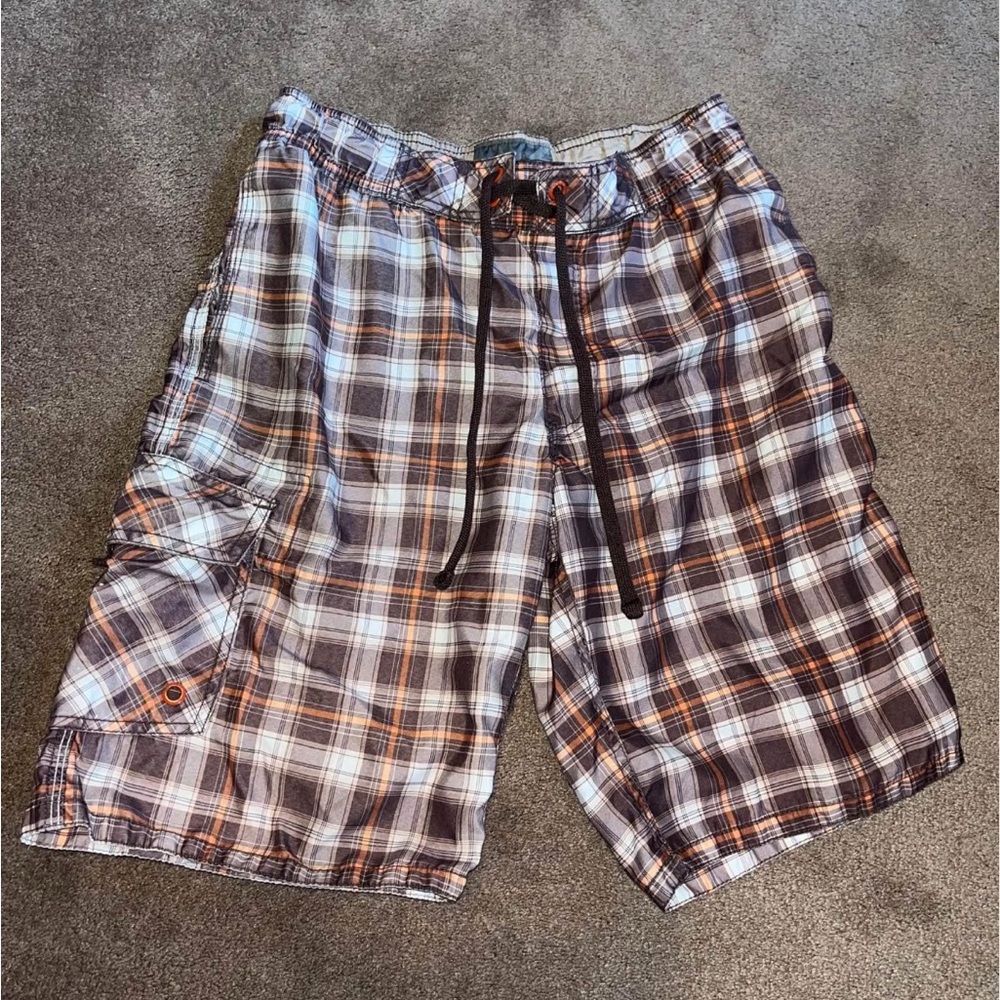 EUC Plaid Men's swim trunks Shorts - Brown and White Sz small